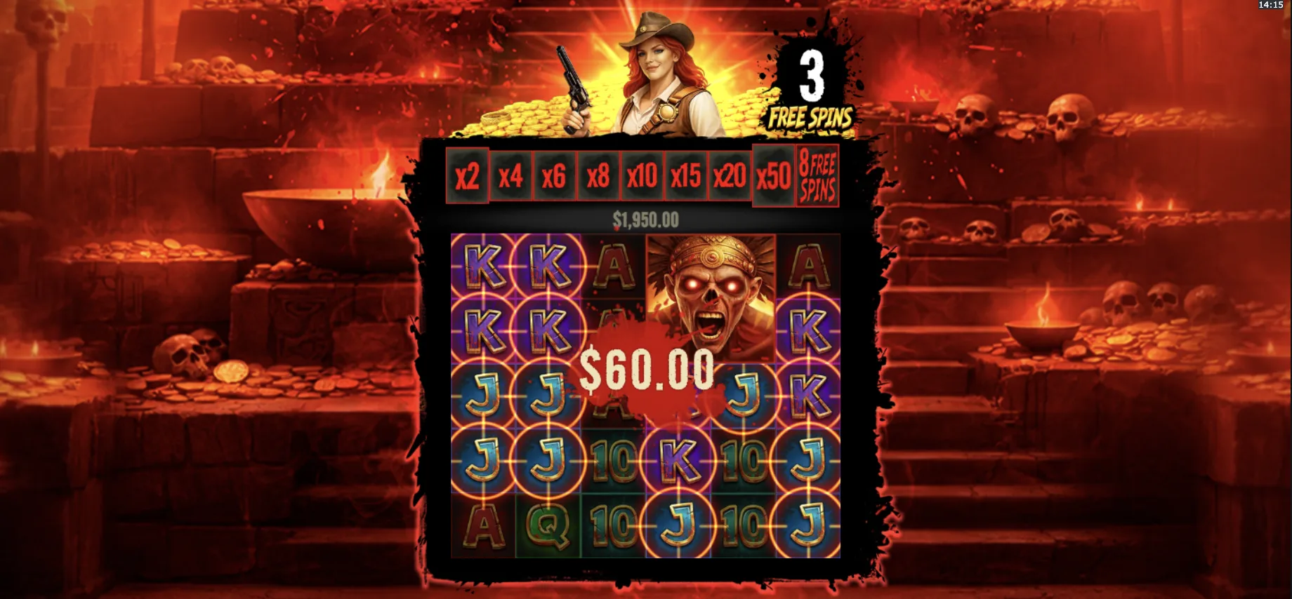 Giga Zombies paytable showing symbol values and win multipliers